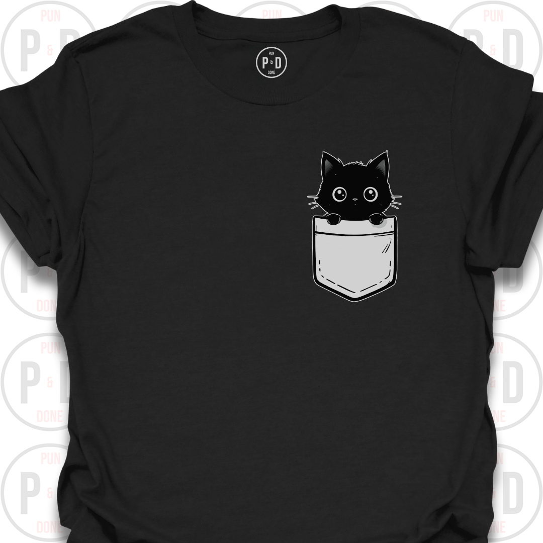 Peek-a-Boo Pocket, Black Kitten, T-Shirt