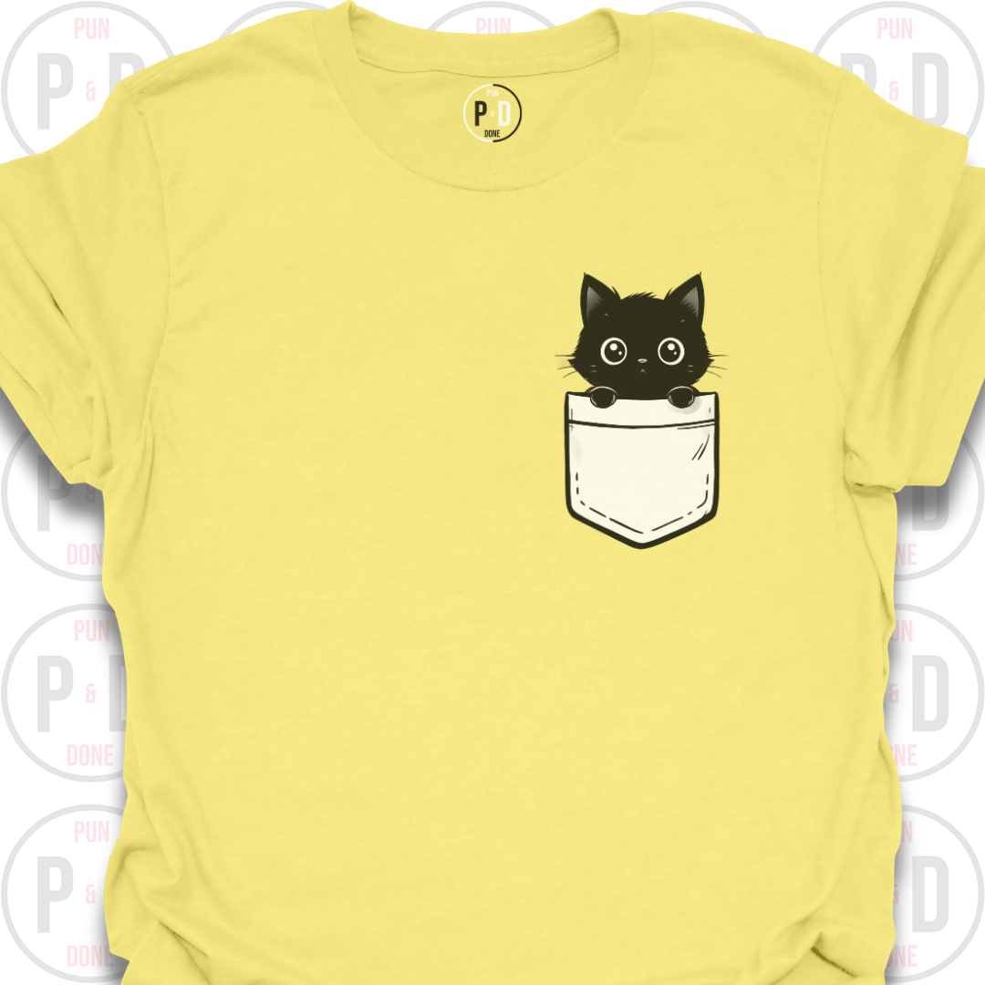 Peek-a-Boo Pocket, Black Kitten, T-Shirt