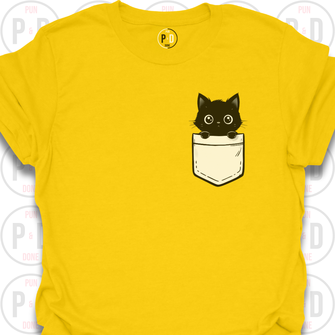 Peek-a-Boo Pocket, Black Kitten, T-Shirt