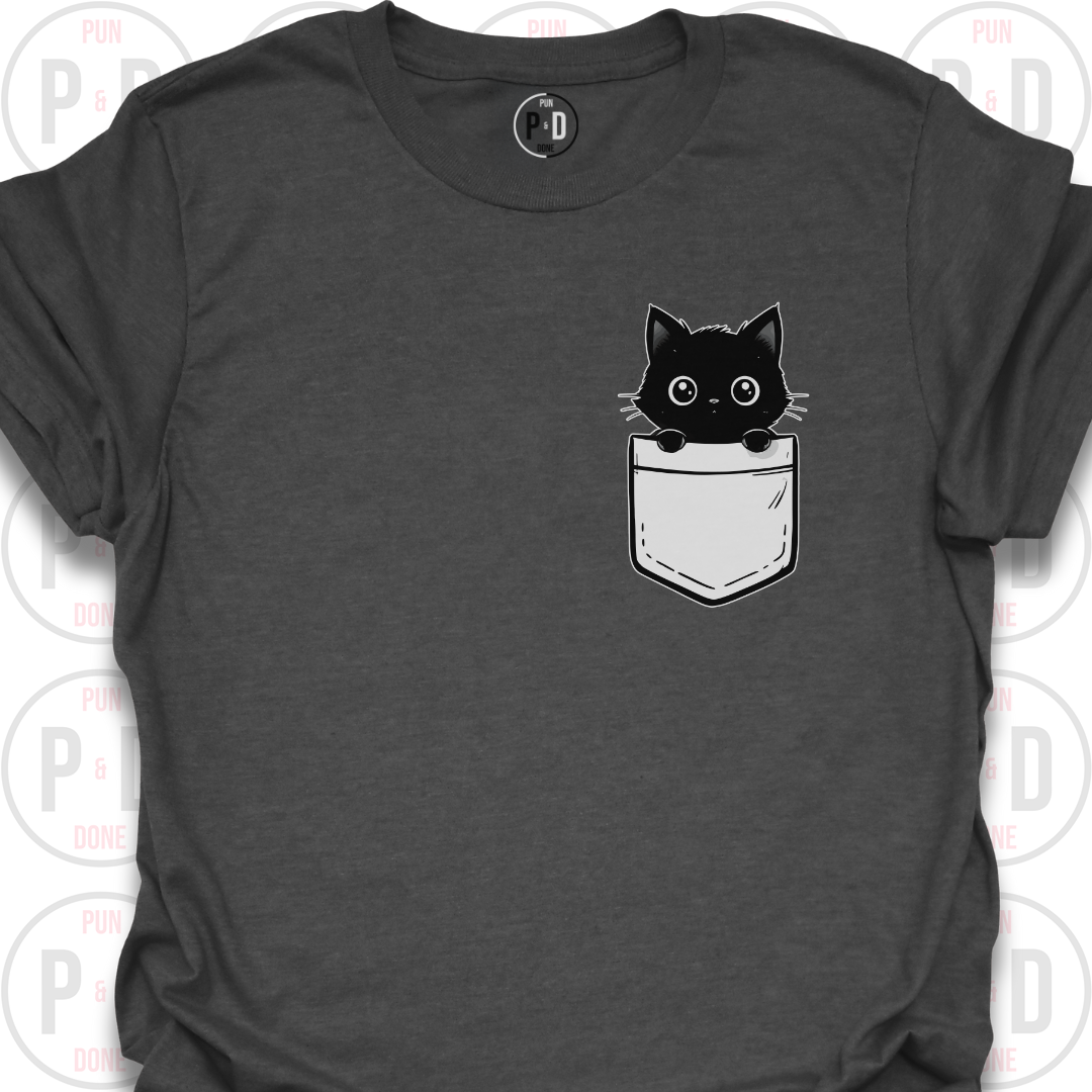 Peek-a-Boo Pocket, Black Kitten, T-Shirt