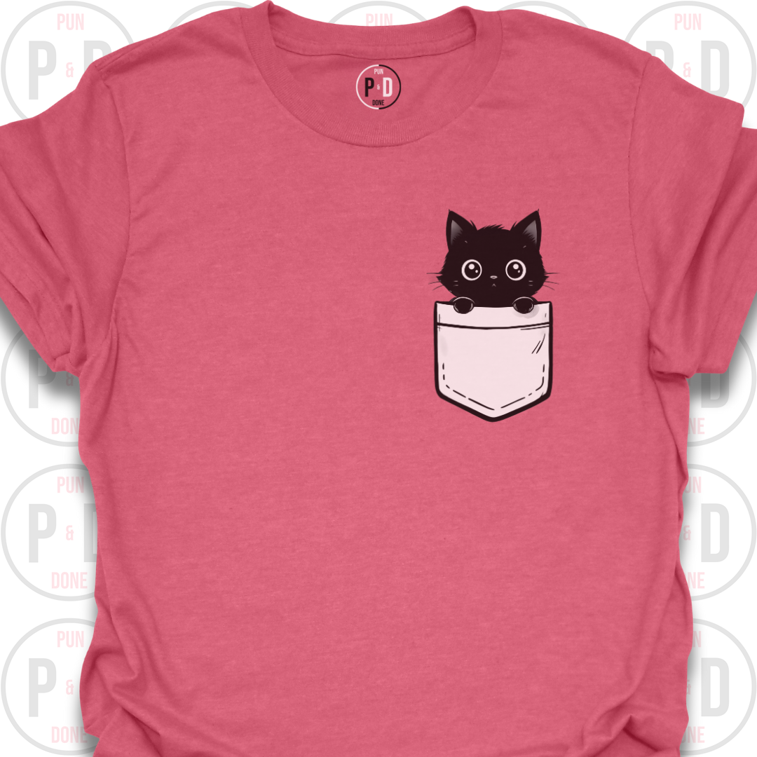 Peek-a-Boo Pocket, Black Kitten, T-Shirt