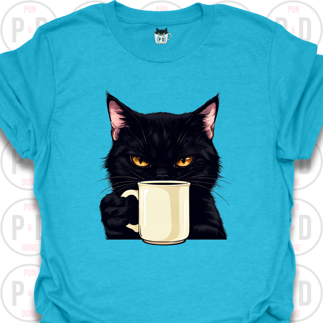 Black Cat Coffee in Hand, T-Shirt