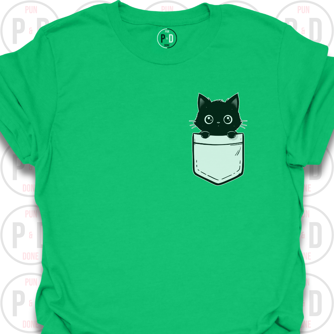 Peek-a-Boo Pocket, Black Kitten, T-Shirt