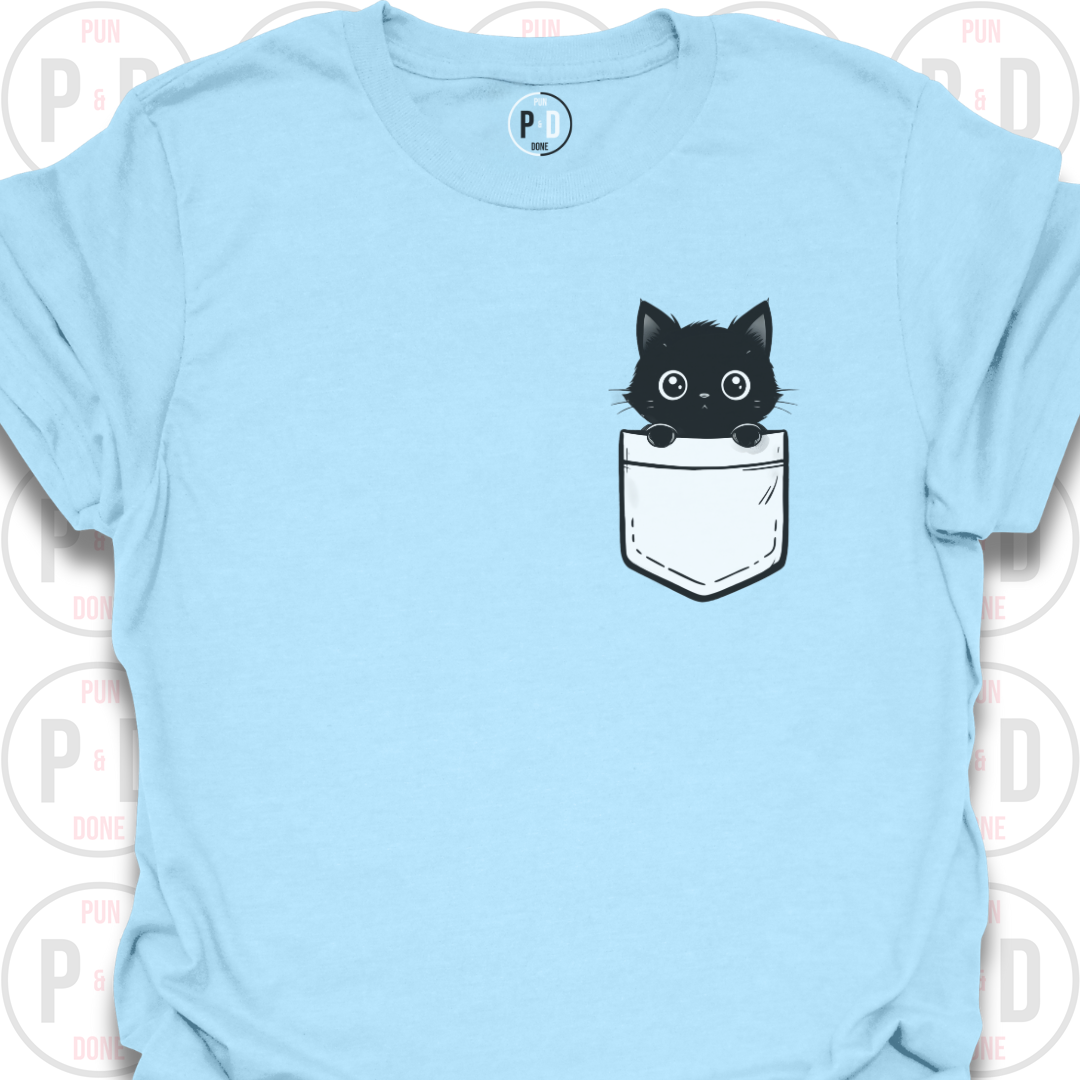 Peek-a-Boo Pocket, Black Kitten, T-Shirt