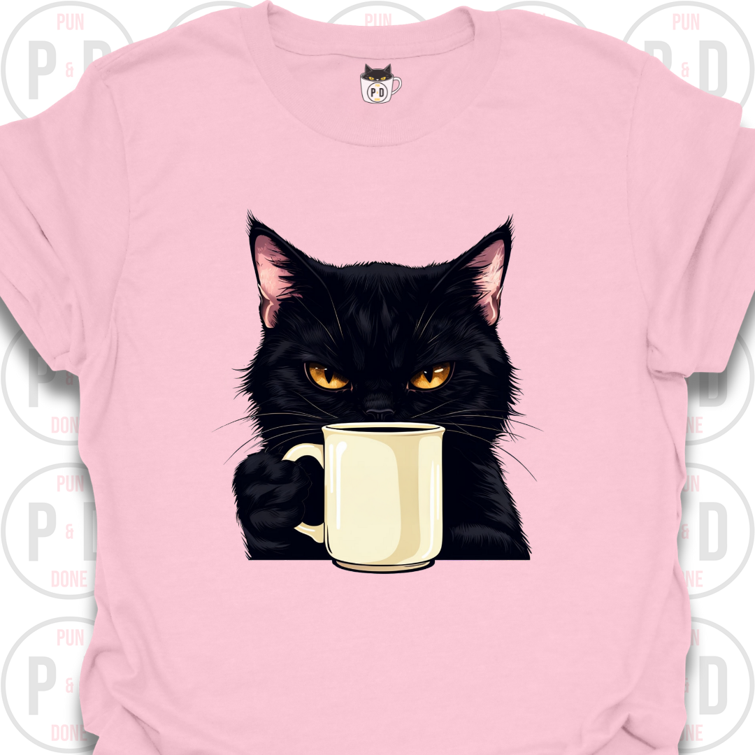Black Cat Coffee in Hand, T-Shirt