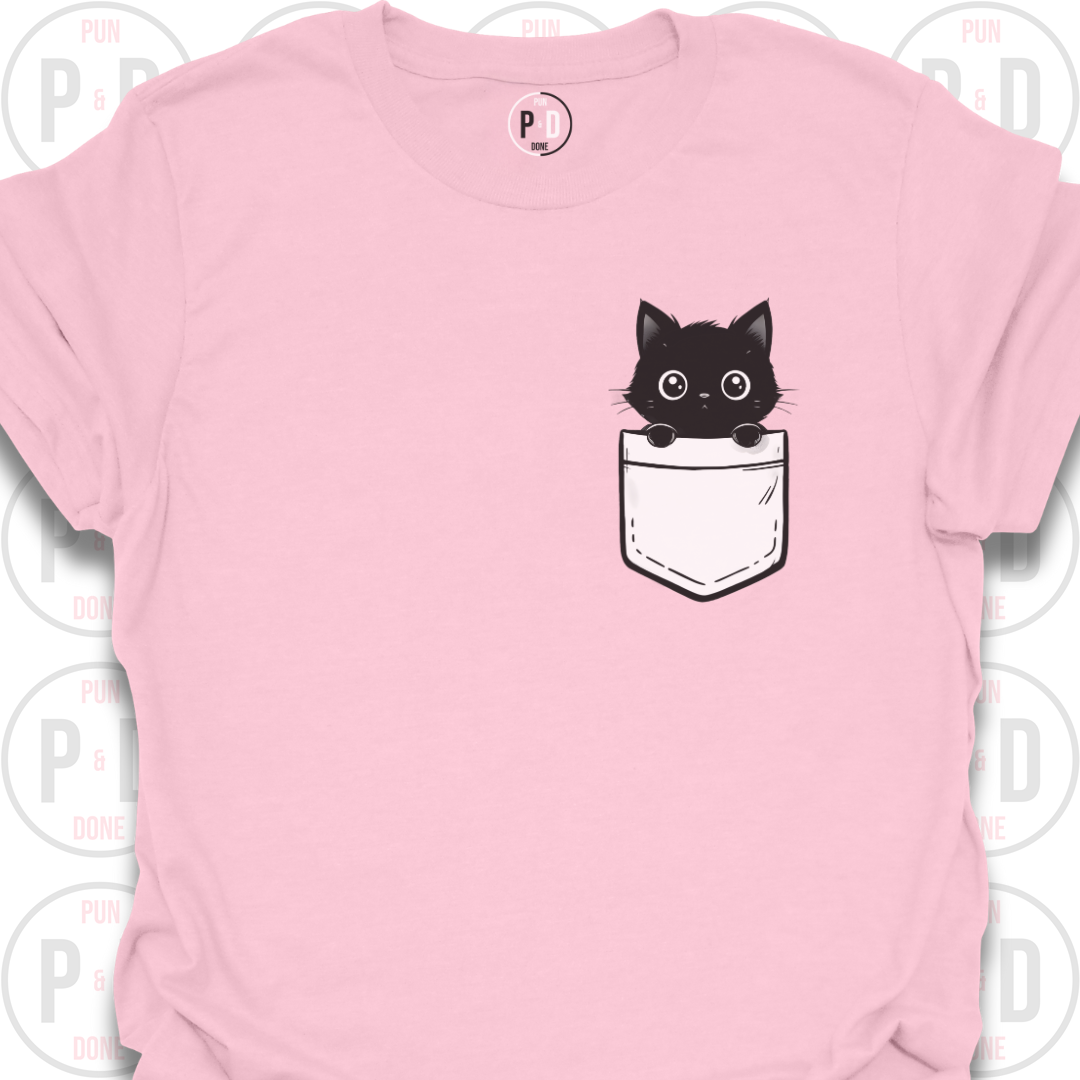 Peek-a-Boo Pocket, Black Kitten, T-Shirt