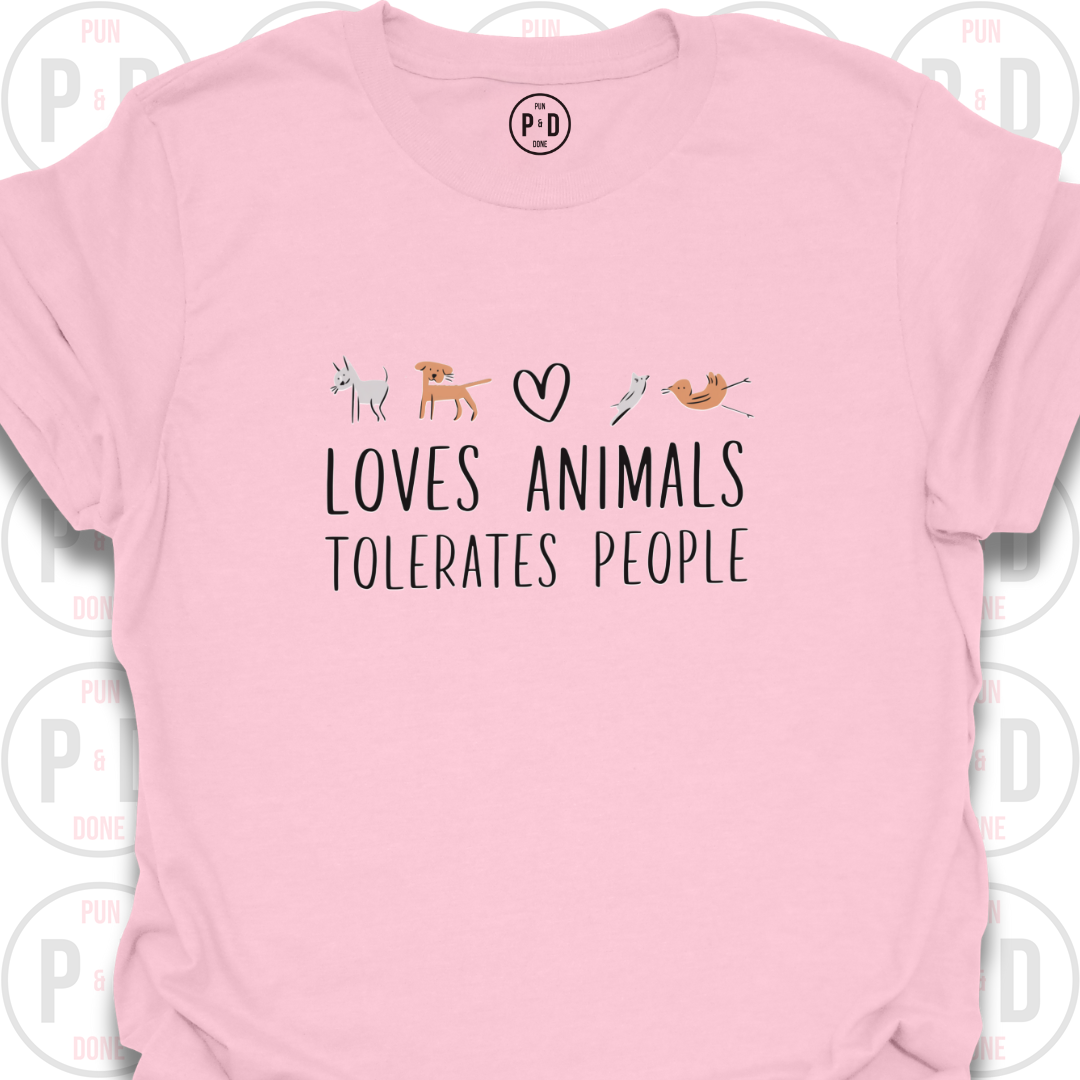 Loves Animals, Tolerates People, Sketch Art, T-Shirt