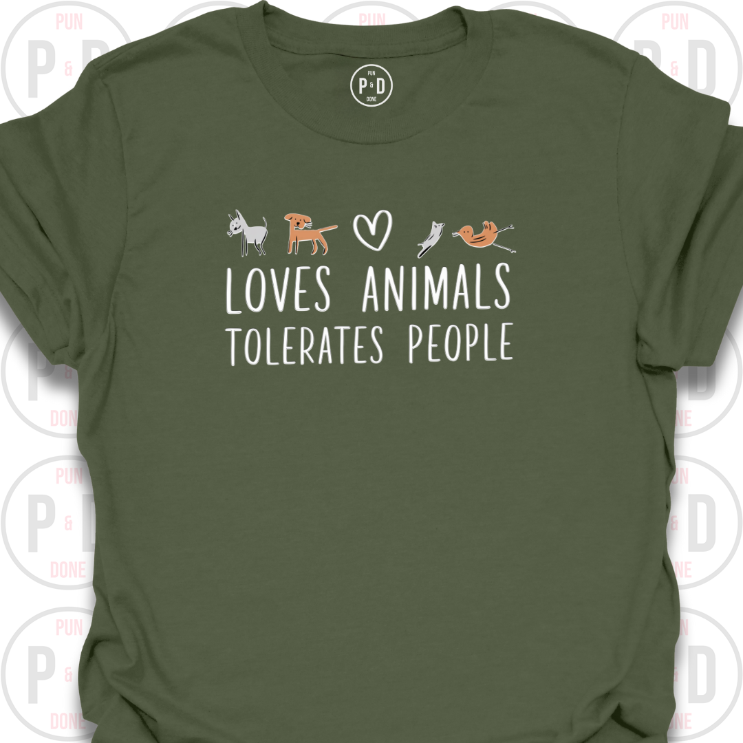 Loves Animals, Tolerates People, Sketch Art, T-Shirt