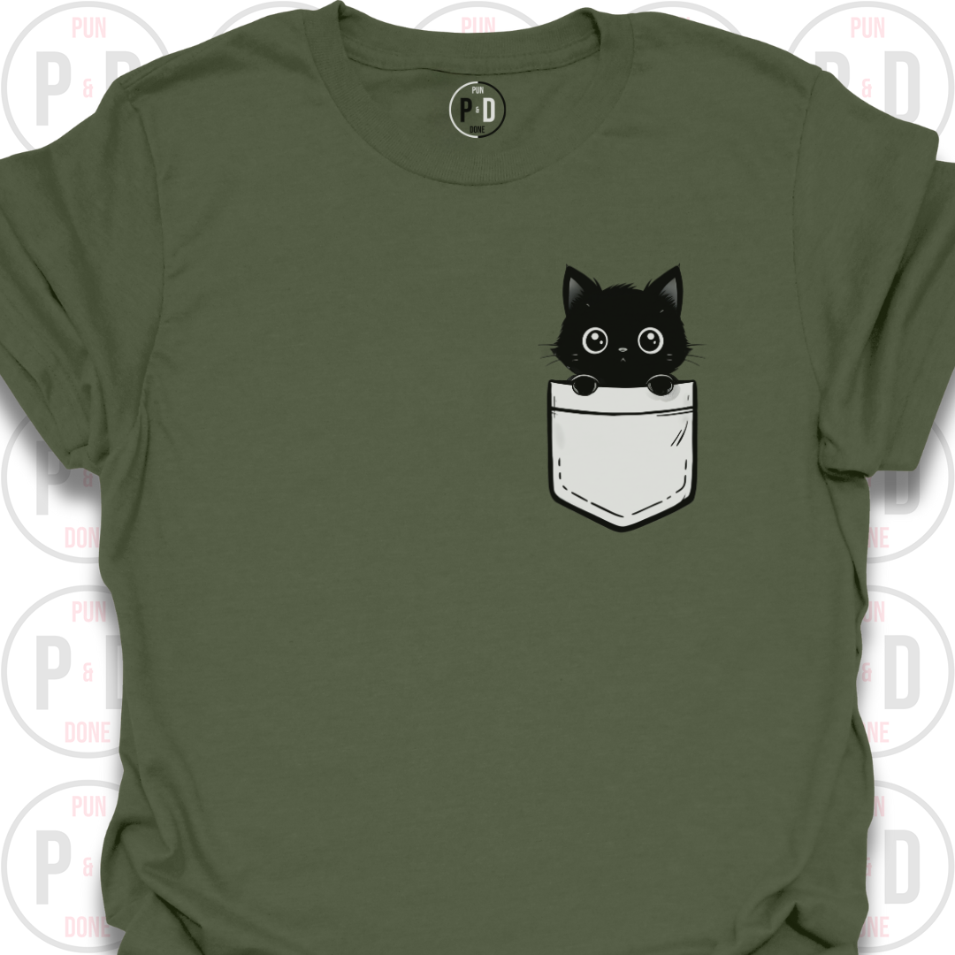 Peek-a-Boo Pocket, Black Kitten, T-Shirt