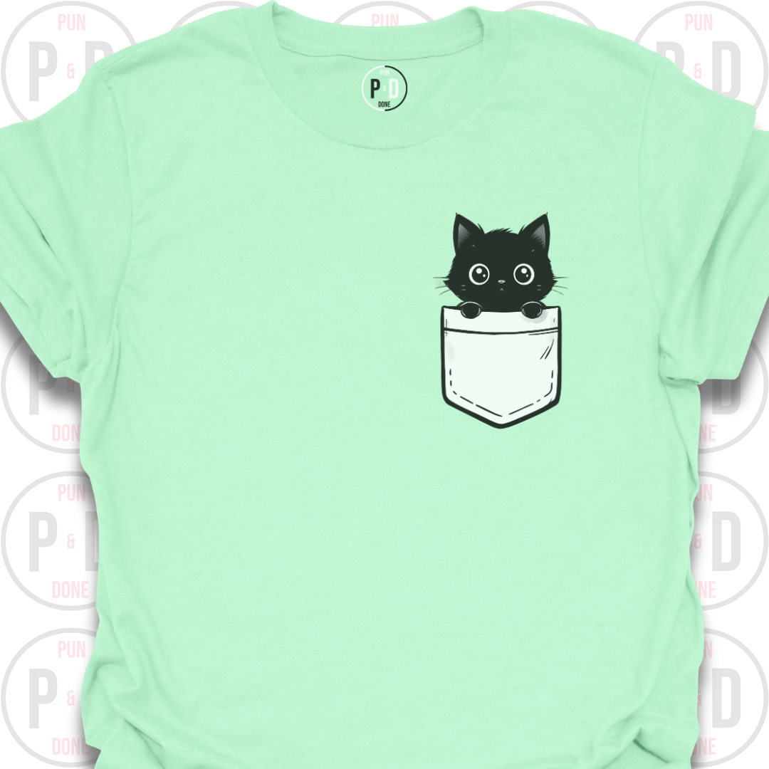 Peek-a-Boo Pocket, Black Kitten, T-Shirt