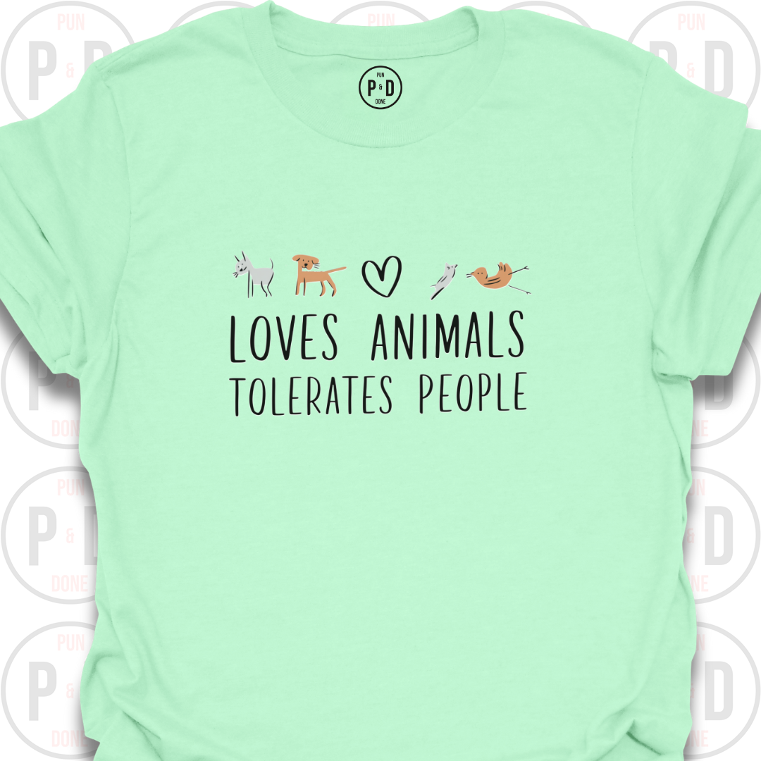 Loves Animals, Tolerates People, Sketch Art, T-Shirt