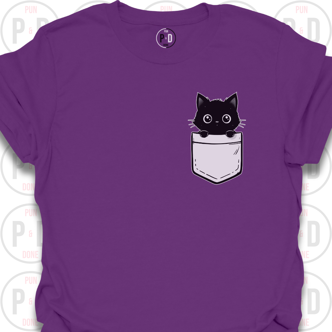 Peek-a-Boo Pocket, Black Kitten, T-Shirt