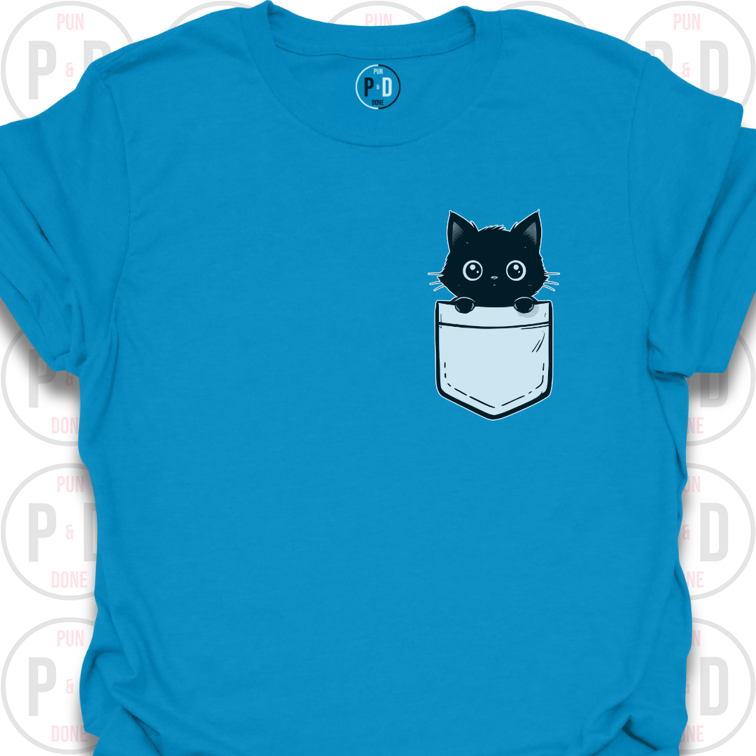 Peek-a-Boo Pocket, Black Kitten, T-Shirt
