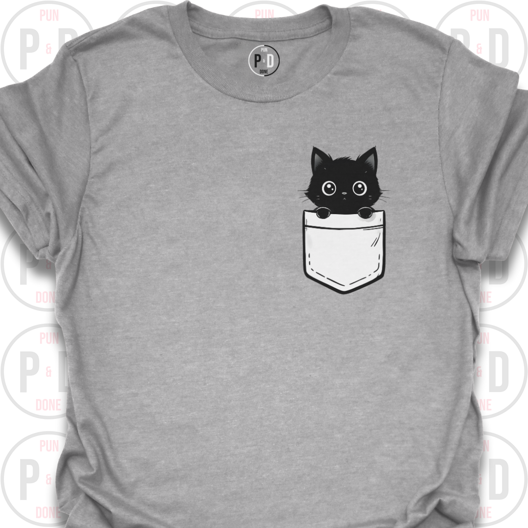 Peek-a-Boo Pocket, Black Kitten, T-Shirt