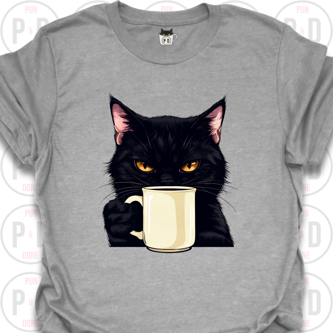 Black Cat Coffee in Hand, T-Shirt