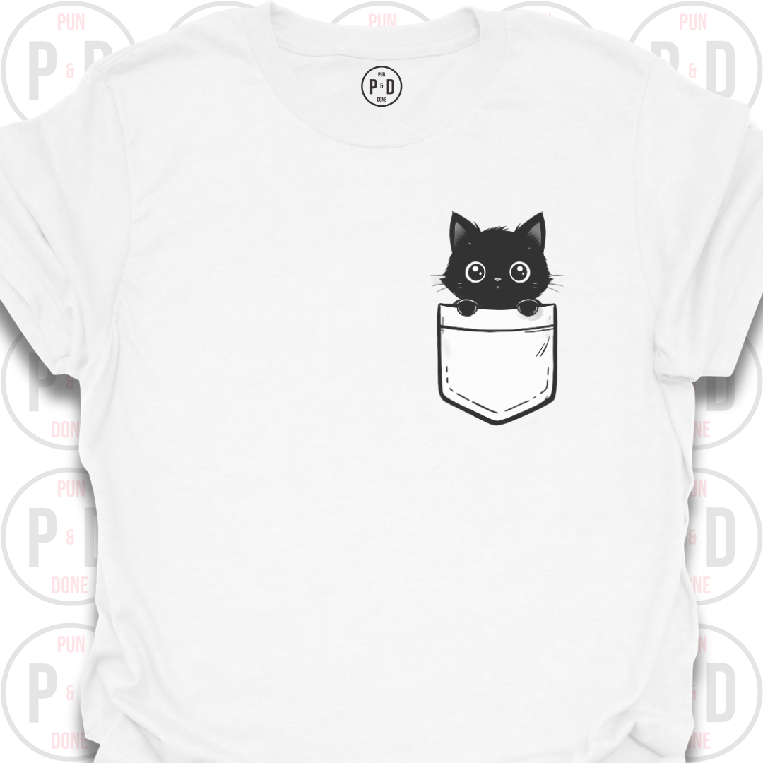 Peek-a-Boo Pocket, Black Kitten, T-Shirt