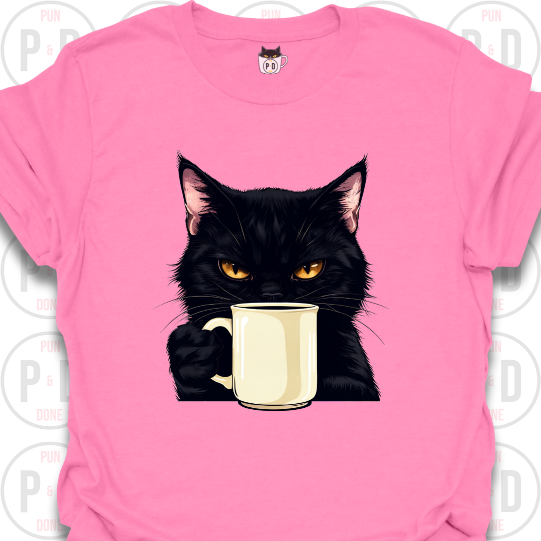 Black Cat Coffee in Hand, T-Shirt
