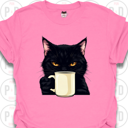 Black Cat Coffee in Hand, T-Shirt