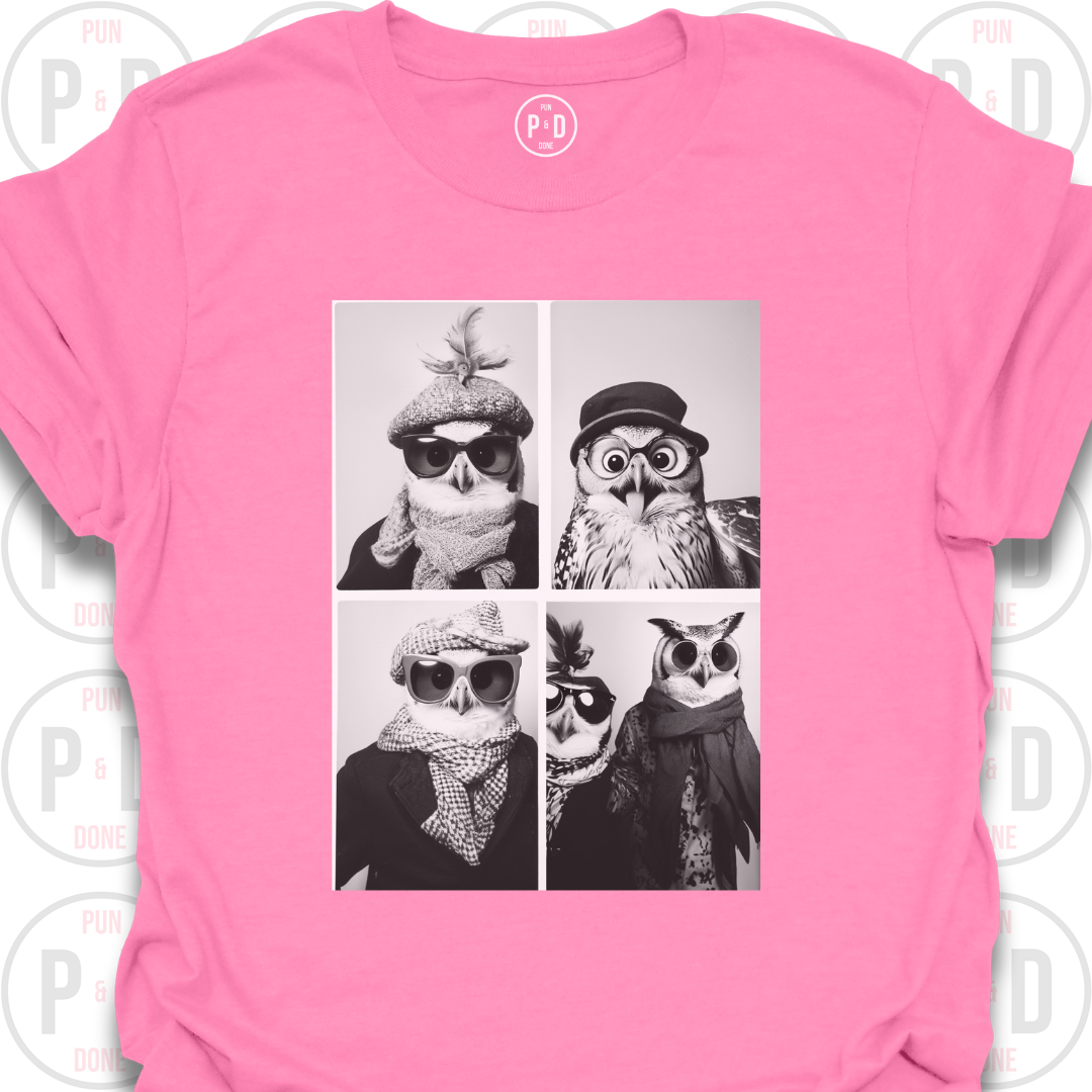 Retro Photobooth Owls, T-Shirt