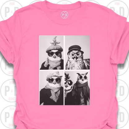 Retro Photobooth Owls, T-Shirt