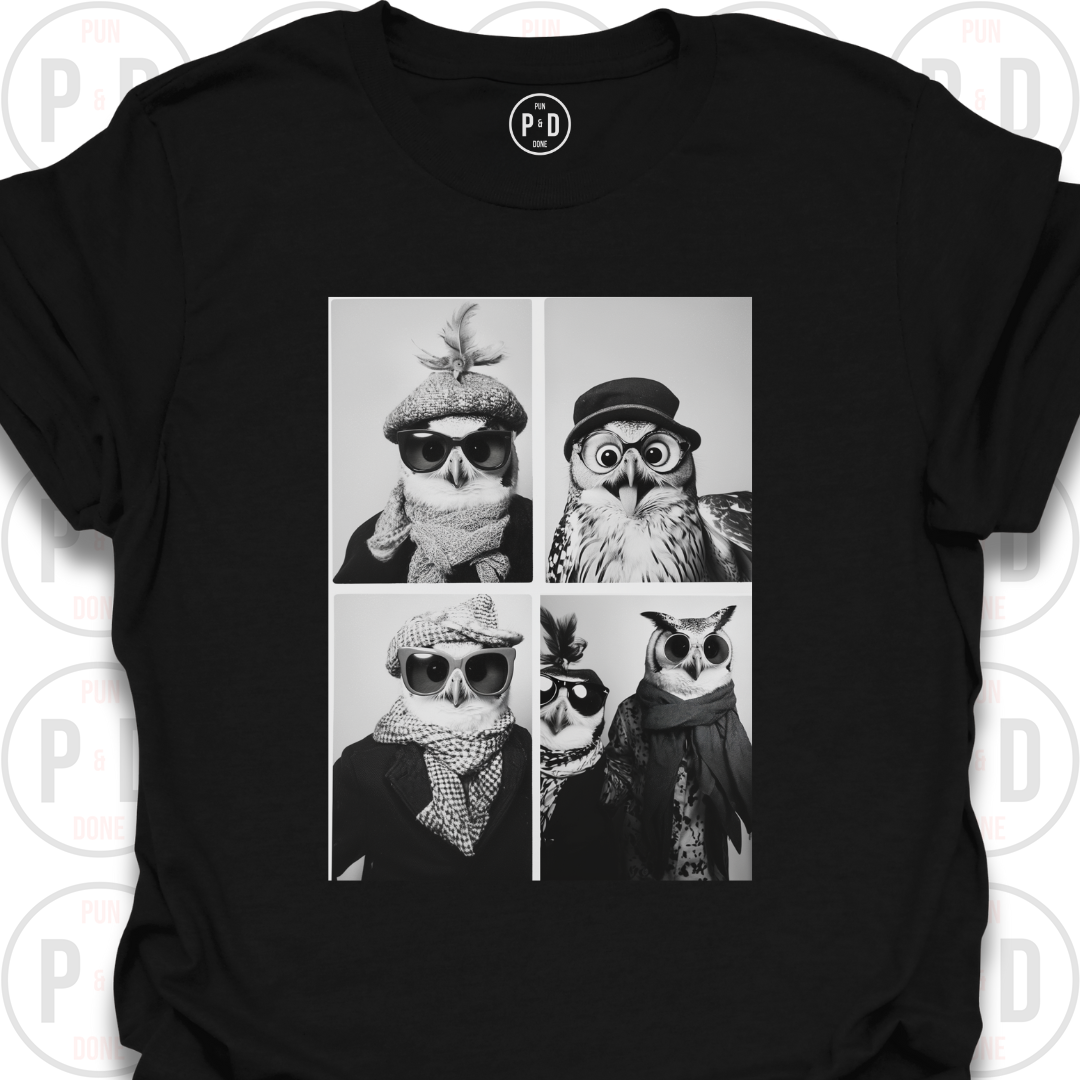 Retro Photobooth Owls, T-Shirt