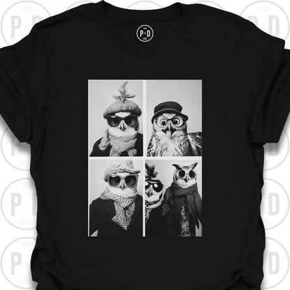 Retro Photobooth Owls, T-Shirt