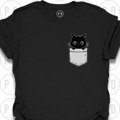 Peek-a-Boo Pocket, Black Kitten, T-Shirt