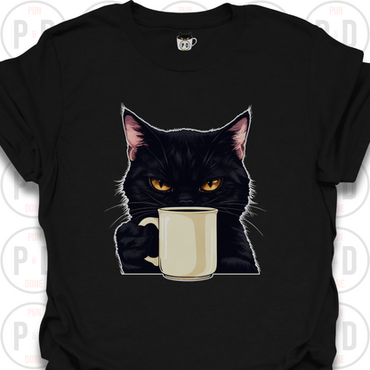 Black Cat Coffee in Hand, T-Shirt
