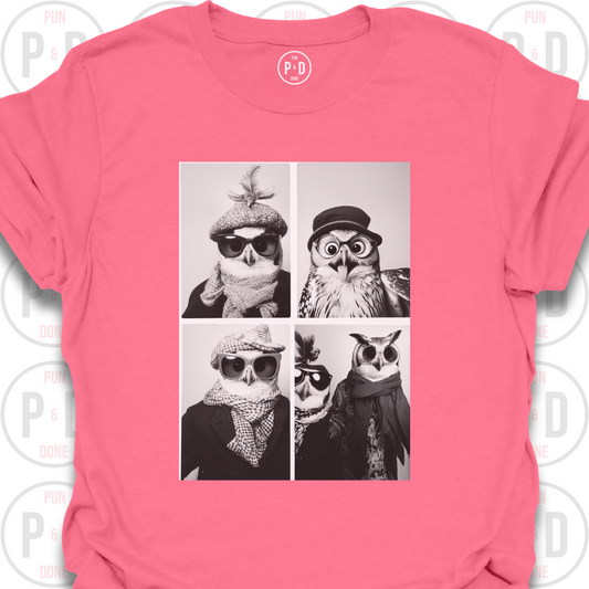 Retro Photobooth Owls, T-Shirt