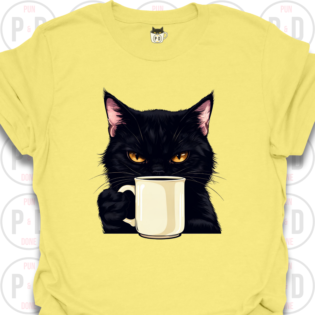 Black Cat Coffee in Hand, T-Shirt