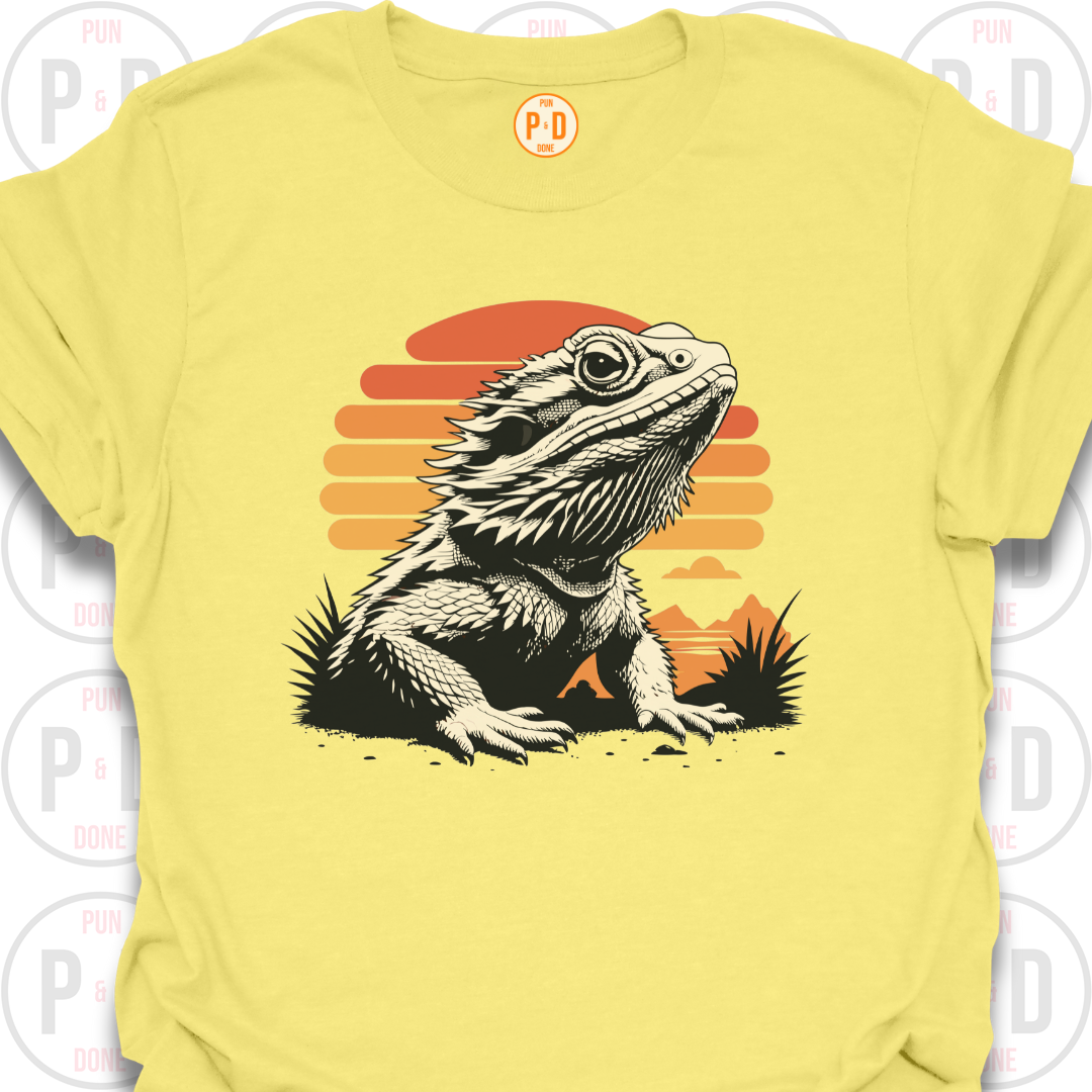 Bearded Dragon Retro Sunset, T-Shirt