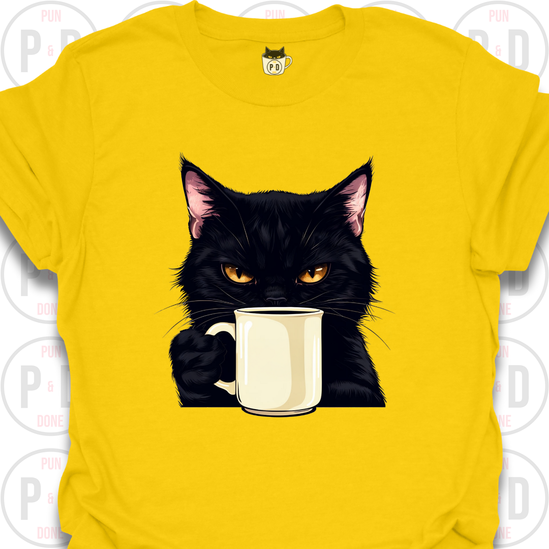 Black Cat Coffee in Hand, T-Shirt