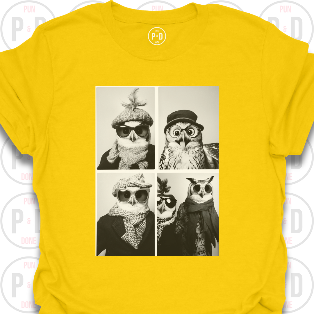 Retro Photobooth Owls, T-Shirt