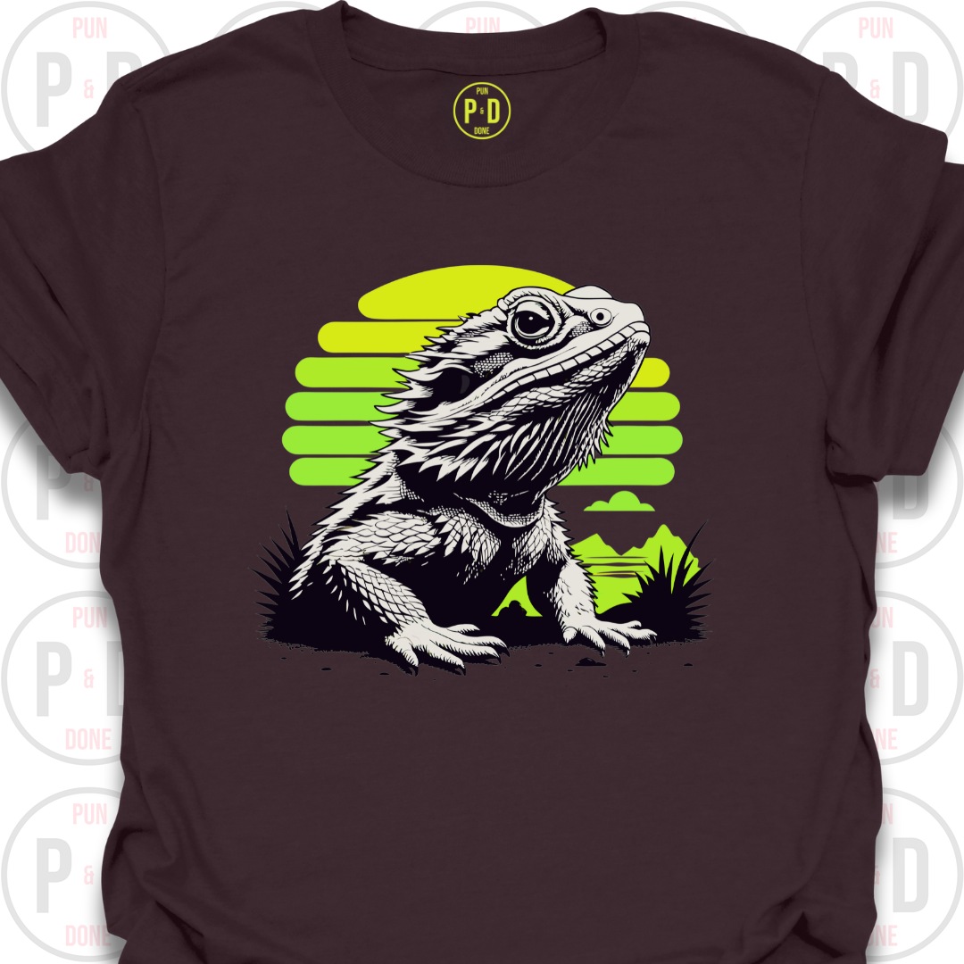 Bearded Dragon Retro Sunset, T-Shirt