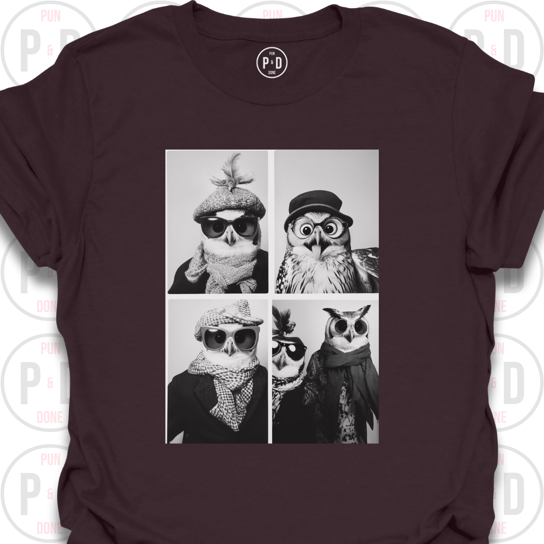 Retro Photobooth Owls, T-Shirt