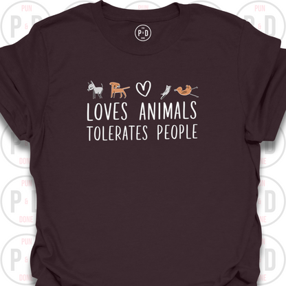 Loves Animals, Tolerates People, Sketch Art, T-Shirt