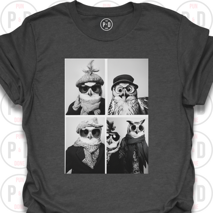 Retro Photobooth Owls, T-Shirt
