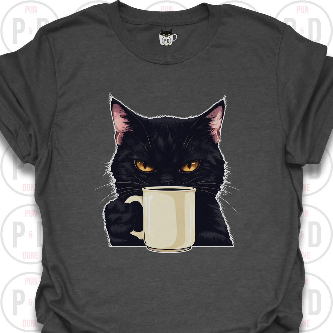 Black Cat Coffee in Hand, T-Shirt