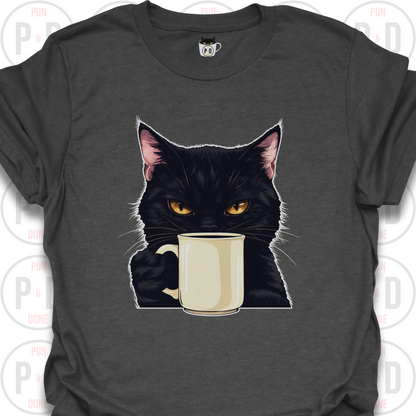 Black Cat Coffee in Hand, T-Shirt