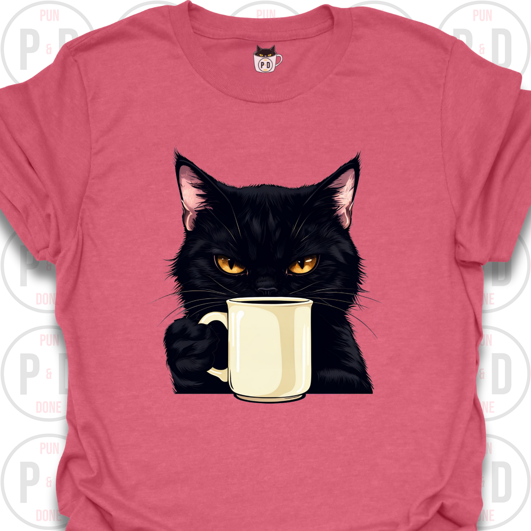 Black Cat Coffee in Hand, T-Shirt