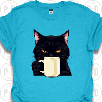 Black Cat Coffee in Hand, T-Shirt