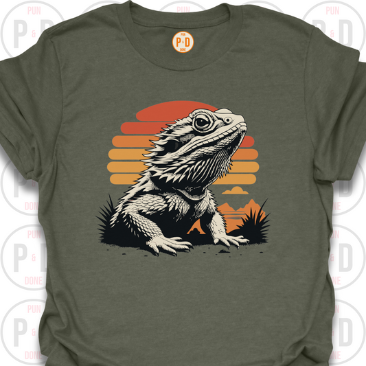 Bearded Dragon Retro Sunset, T-Shirt