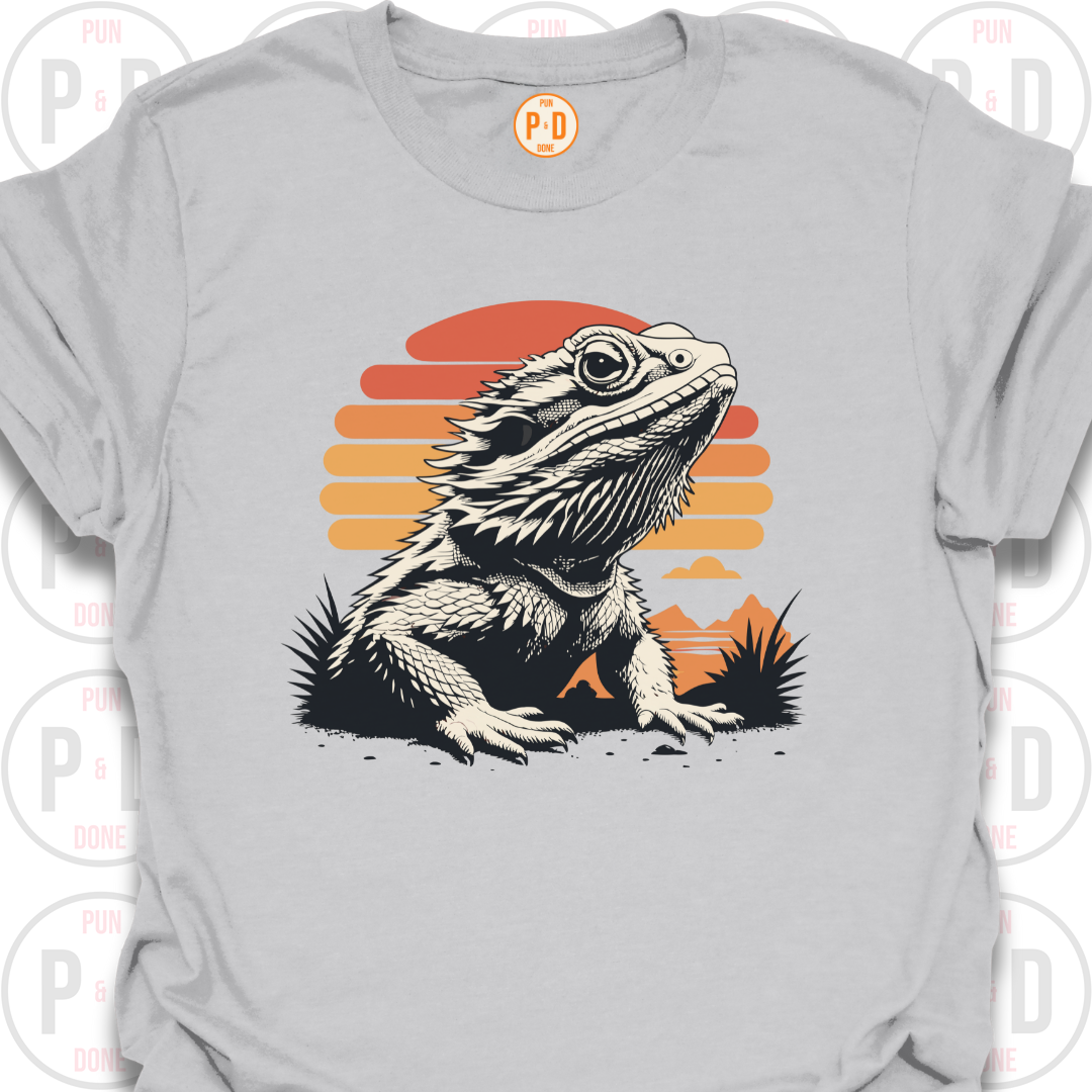 Bearded Dragon Retro Sunset, T-Shirt