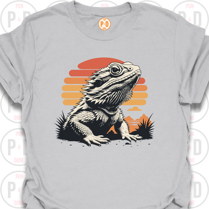 Bearded Dragon Retro Sunset, T-Shirt