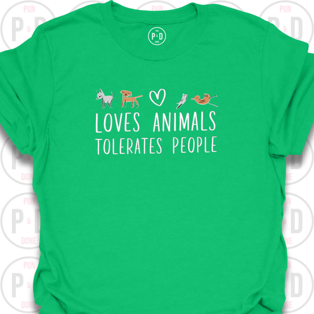 Loves Animals, Tolerates People, Sketch Art, T-Shirt