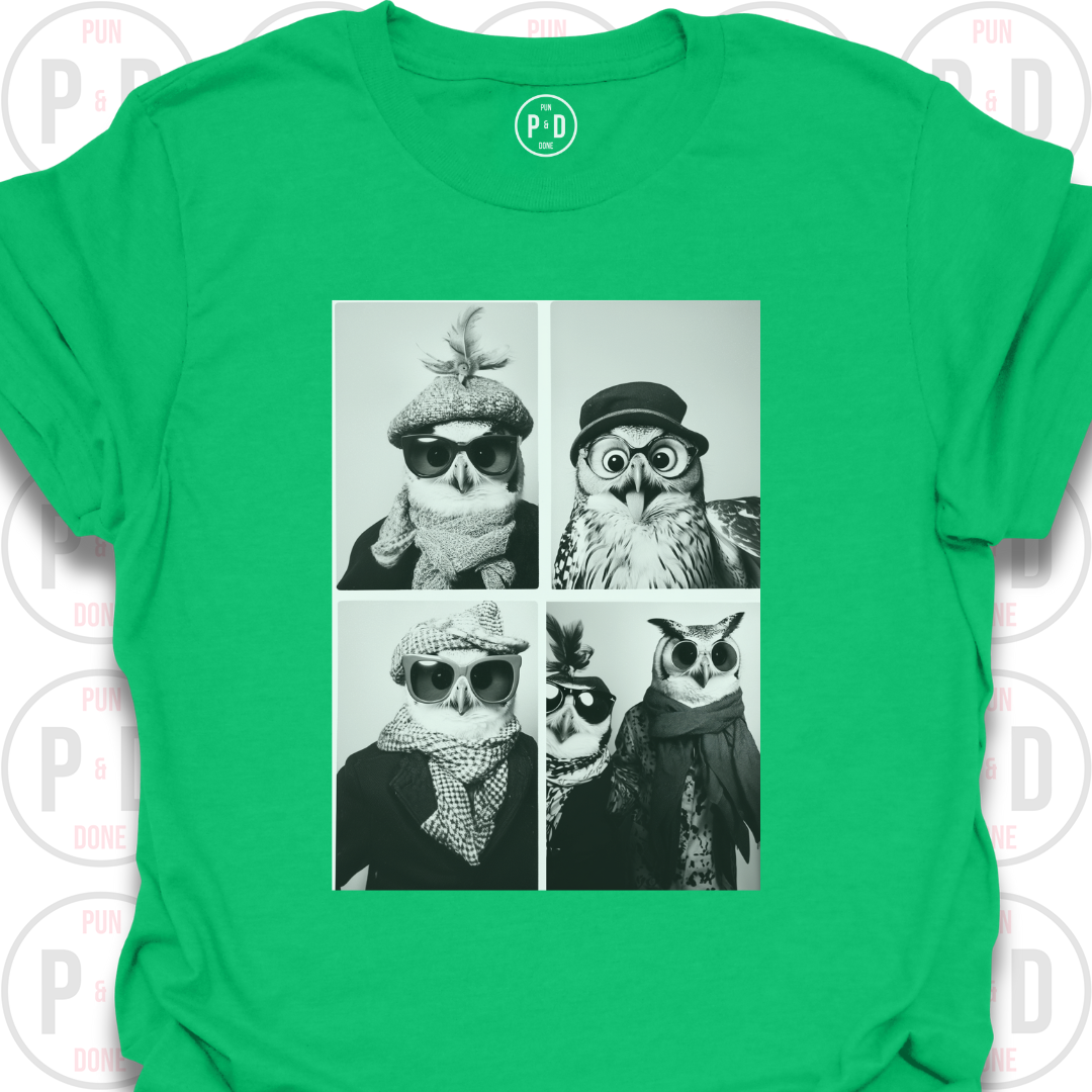 Retro Photobooth Owls, T-Shirt