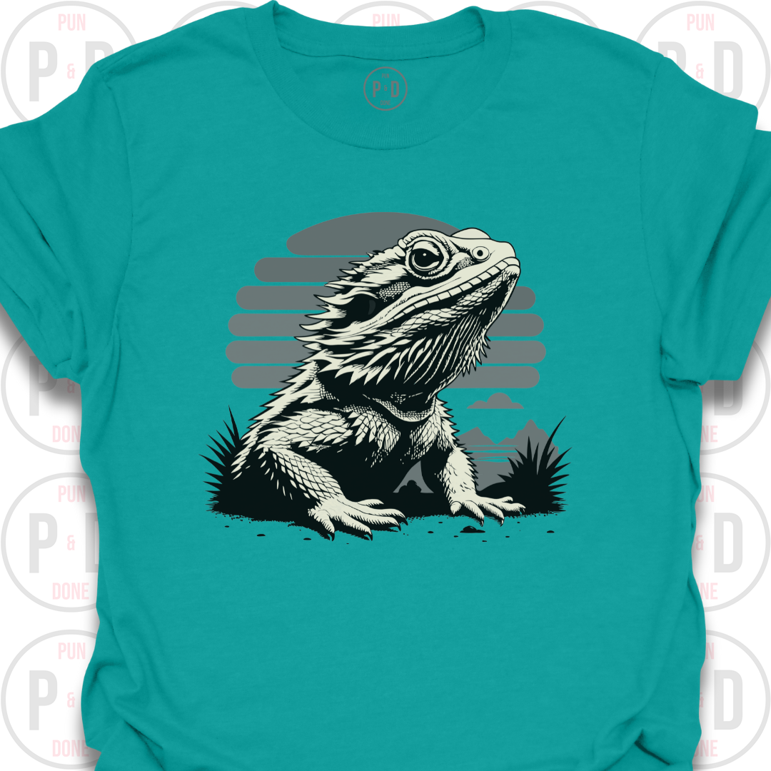Bearded Dragon Retro Sunset, T-Shirt