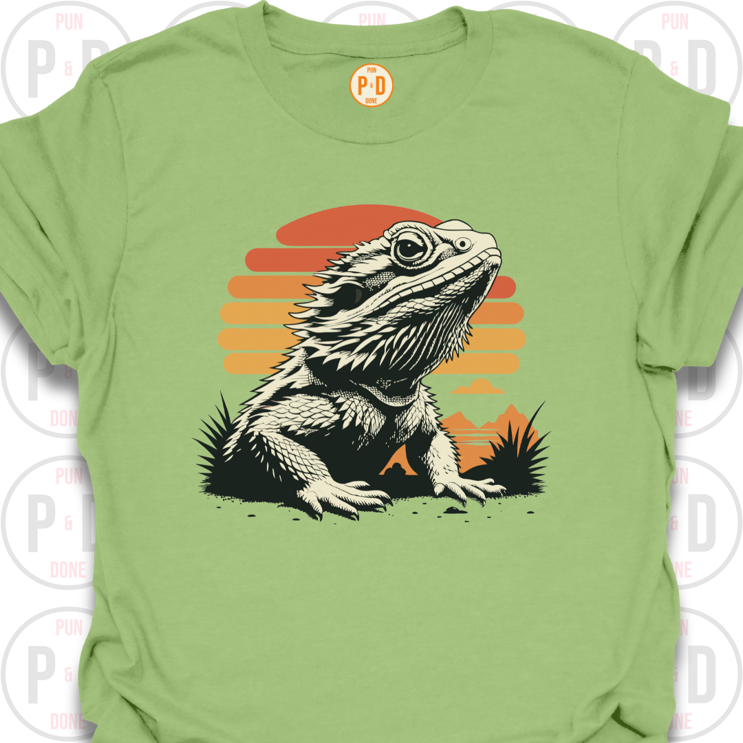 Bearded Dragon Retro Sunset, T-Shirt