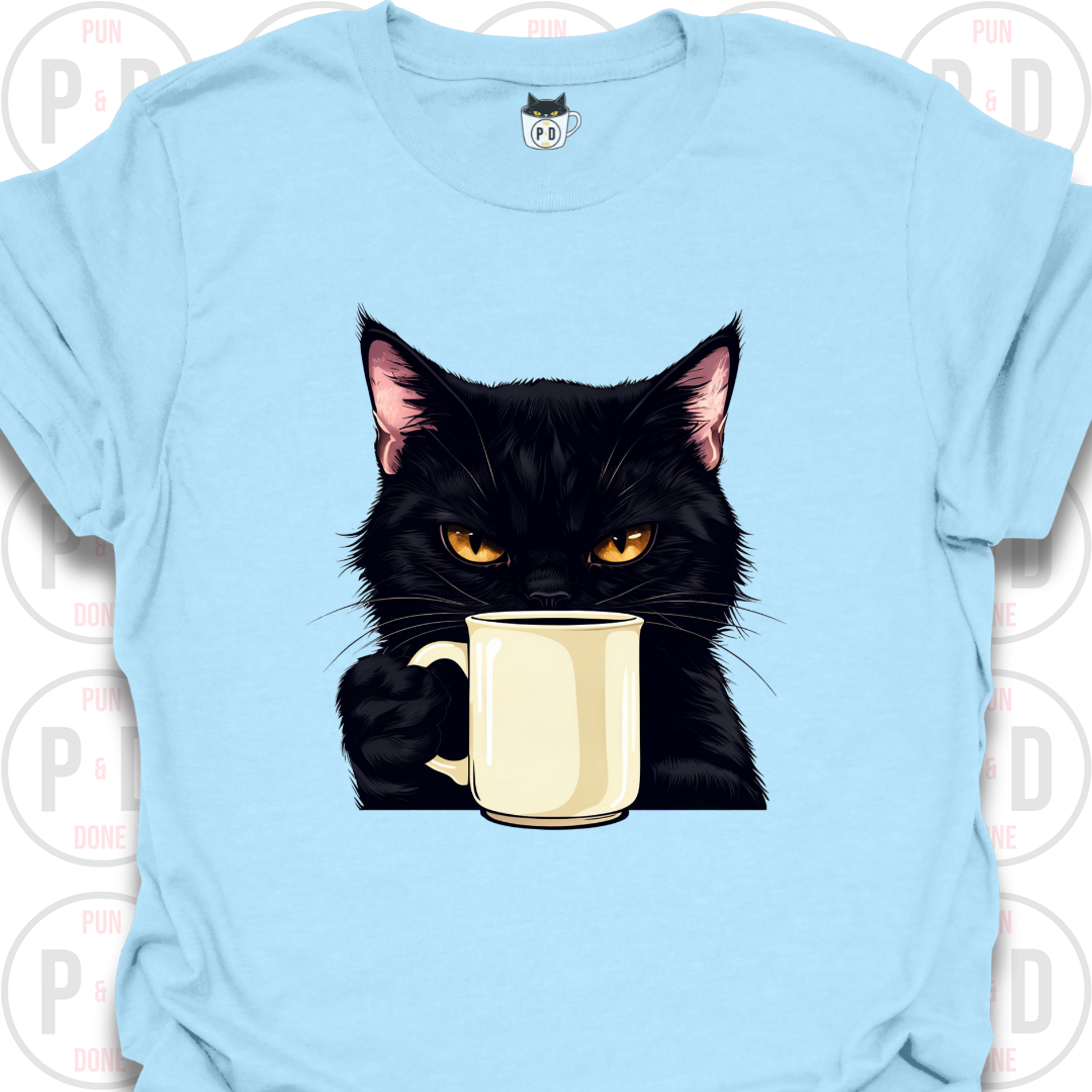 Black Cat Coffee in Hand, T-Shirt