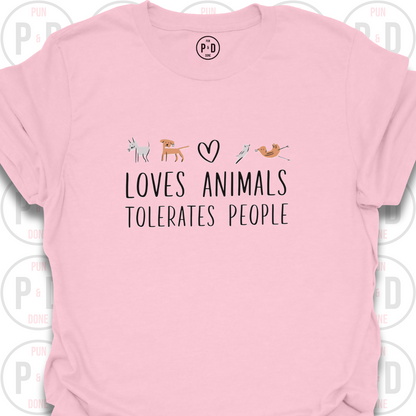Loves Animals, Tolerates People, Sketch Art, T-Shirt